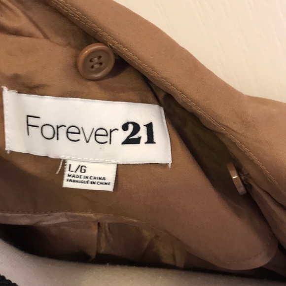 F21 Trench Coat Jacket Faux Fur Collar - Picture 5 of 8